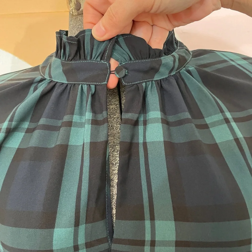 J. Crew Green Black Watch Tartan Plaid Ruffle Puff Sleeve Dress Sz 2X 🧡🎀